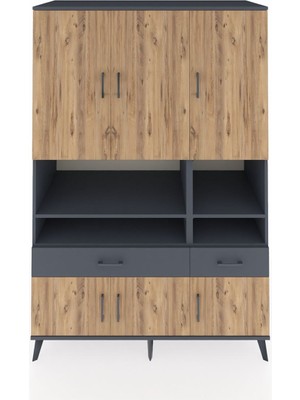 Dienni Kronos Dolap 8 Raflı 2 Çekmeceli 6 Kapaklı 132X59X195 Antrasit-Çam/antrasit