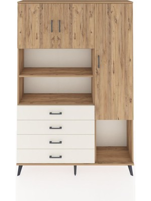 Dienni Arges Dolap 8 Raflı 4 Çekmeceli 3 Kapaklı 132X30X195 Çam-Çam/aytaşı