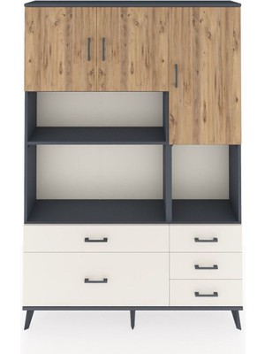 Dienni Arges Dolap 8 Raflı 5 Çekmeceli 3 Kapaklı 132X30X195 Antrasit-Çam/aytaşı