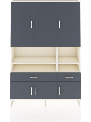 Dienni Arges Dolap 8 Raflı 2 Çekmeceli 6 Kapaklı 132X30X195 Aytaşı-Antrasit/antrasit