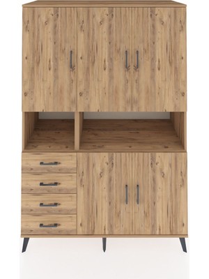 Dienni Kronos Dolap 7 Raflı 4 Çekmeceli 5 Kapaklı 132X59X195 Çam-Çam/çam