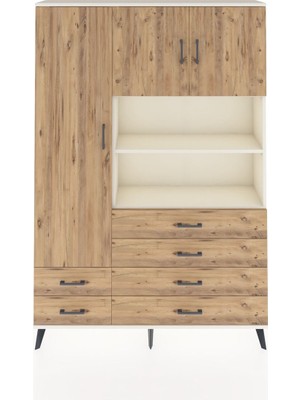 Dienni Arges Dolap 8 Raflı 6 Çekmeceli 3 Kapaklı 132X30X195 Aytaşı-Çam/çam