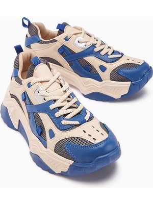 Limoya Daysi Mavi Bej Kalın Tabanlı Spor Ayakkabı Kadın Sneakers
