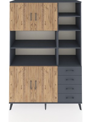 Dienni Hyperion Dolap 9 Raflı 4 Çekmeceli 4 Kapaklı 132X44X195 Antrasit-Çam/antrasit