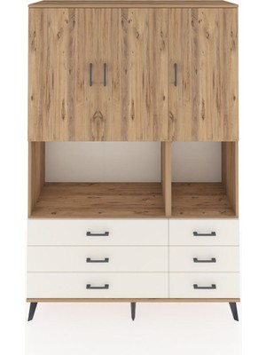Dienni Hyperion Dolap 6 Raflı 6 Çekmeceli 3 Kapaklı 132X44X195 Çam-Çam/aytaşı