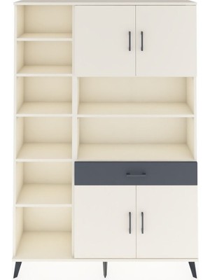 Dienni Arges Dolap 10 Raflı Tek Çekmeceli 4 Kapaklı 132X30X195 Aytaşı-Aytaşı/antrasit