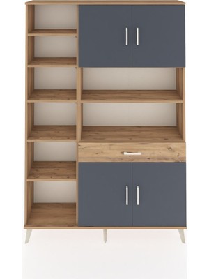 Dienni Arges Dolap 10 Raflı Tek Çekmeceli 4 Kapaklı 132X30X195 Çam-Antrasit/çam