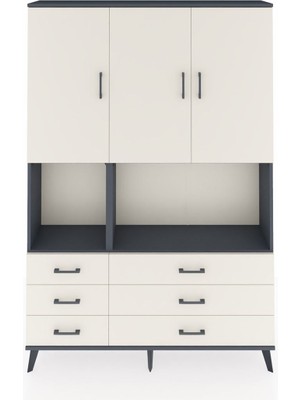 Dienni Arges Dolap 6 Raflı 6 Çekmeceli 3 Kapaklı 132X30X195 Antrasit-Aytaşı/aytaşı