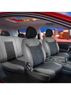 Honda Legend Yarı Deri Oto Koltuk Kılıfı Ön Arka Set Gri Siyah Premium Seri Scr