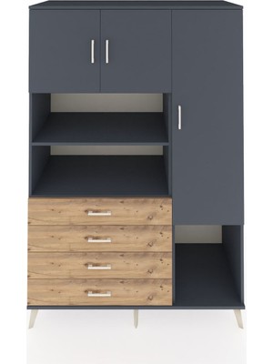 Dienni Kronos Dolap 8 Raflı 4 Çekmeceli 3 Kapaklı 132X59X195 Antrasit-Antrasit/çam