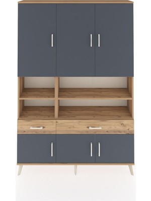 Dienni Arges Dolap 8 Raflı 2 Çekmeceli 6 Kapaklı 132X30X195 Çam-Antrasit/çam