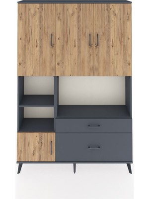 Dienni Arges Dolap 7 Raflı 2 Çekmeceli 5 Kapaklı 132X30X195 Antrasit-Çam/antrasit