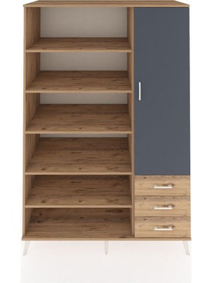 Dienni Kronos Dolap 9 Raflı 3 Çekmeceli Tek Kapaklı  132X59X195 Çam-Antrasit/çam