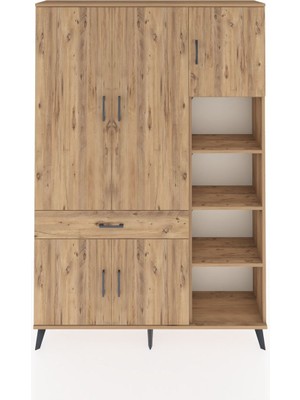 Dienni Arges Dolap 10 Raflı Tek Çekmeceli 5 Kapaklı 132X30X195 Çam-Çam/çam