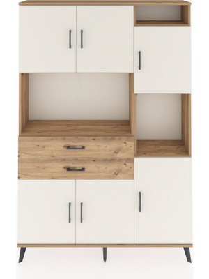 Dienni Arges Dolap 9 Raflı 2 Çekmeceli 6 Kapaklı 132X30X195 Çam-Aytaşı/çam