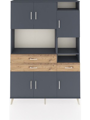 Dienni Arges Dolap 10 Raflı 3 Çekmeceli 6 Kapaklı 132X30X195 Antrasit-Antrasit/çam