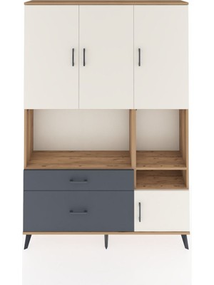 Dienni Arges Dolap 7 Raflı 2 Çekmeceli 4 Kapaklı 132X30X195 Çam-Aytaşı/antrasit