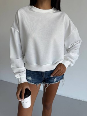 TRENDHAZAN 2 Iplik Yumuşak Dokulu Bisiklet Yaka Oversize Kalıp Sweatshirt