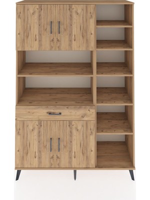 Dienni Hyperion Dolap 10 Raflı Tek Çekmeceli 4 Kapaklı 132X44X195 Çam-Çam/çam