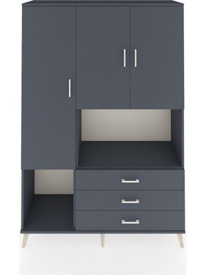 Dienni Hyperion Dolap 6 Raflı 3 Çekmeceli 3 Kapaklı 132X44X195 Antrasit-Antrasit/antrasit