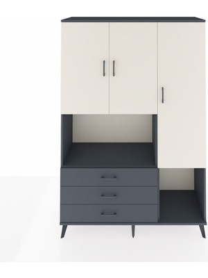 Dienni Hyperion Dolap 6 Raflı 3 Çekmeceli 3 Kapaklı 132X44X195 Antrasit-Aytaşı/antrasit