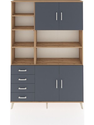 Dienni Arges Dolap 9 Raflı 4 Çekmeceli 4 Kapaklı 132X30X195 Çam-Antrasit/antrasit