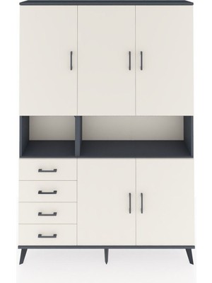 Dienni Arges Dolap 7 Raflı 4 Çekmeceli 5 Kapaklı 132X30X195 Antrasit-Aytaşı/aytaşı