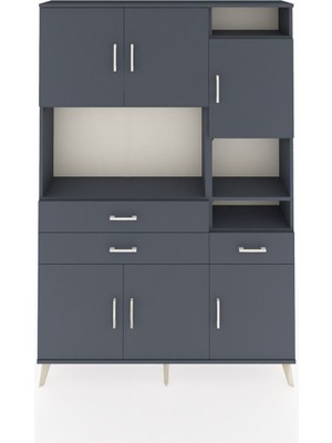 Dienni Arges Dolap 10 Raflı 3 Çekmeceli 6 Kapaklı 132X30X195 Antrasit-Antrasit/antrasit