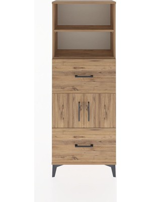 Dienni Arges Dolap 3 Raflı 2 Çekmeceli 2 Kapaklı 60X30X163 Çam-Çam