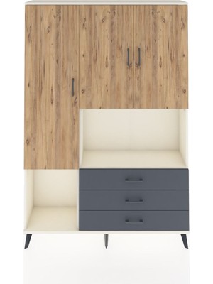 Dienni Arges Dolap 6 Raflı 3 Çekmeceli 3 Kapaklı 132X30X195 Aytaşı-Çam/antrasit