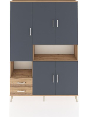 Dienni Arges Dolap 10 Raflı 2 Çekmeceli 5 Kapaklı 132X30X195 Çam-Antrasit/çam