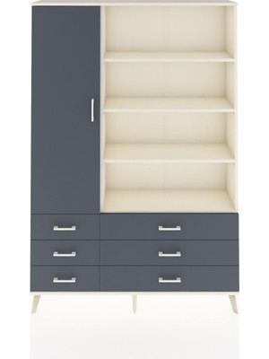 Dienni Arges Dolap 8 Raflı 6 Çekmeceli Tek Kapaklı  132X30X195 Aytaşı-Antrasit/antrasit