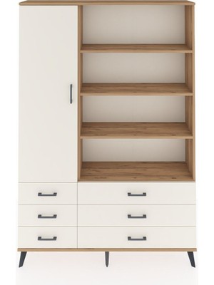 Dienni Arges Dolap 8 Raflı 6 Çekmeceli Tek Kapaklı  132X30X195 Çam-Aytaşı/aytaşı