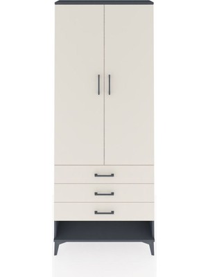 Dienni Arges Dolap 2 Raflı 3 Çekmeceli Tek Askılı 88X30X221 Antrasit-Aytaşı