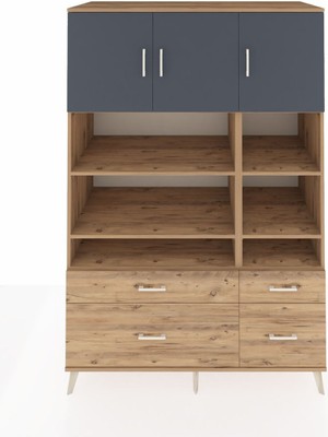 Dienni Kronos Dolap 10 Raflı 4 Çekmeceli 3 Kapaklı 132X59X195 Çam-Antrasit/çam