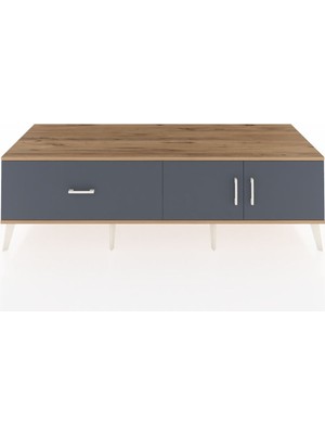 Dienni Kronos Tv Ünitesi Tek Raflı Tek Çekmeceli 2 Kapaklı 176X59X51 Çam-Antrasit/antrasit