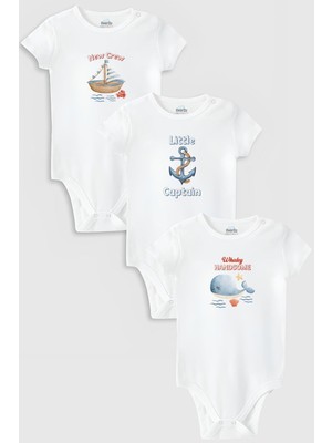 Overoz Organik %100 Pamuk Kaptan 3'lü Bebek Body Set Beyaz Bebek Badi Çıtçıtlı Zıbın Üçlü 5793-5794-5795