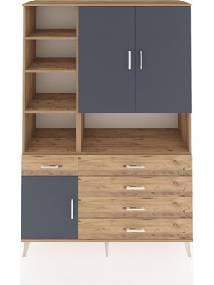 Dienni Hyperion Dolap 8 Raflı 5 Çekmeceli 3 Kapaklı 132X44X195 Çam-Antrasit/çam