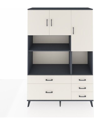 Dienni Hyperion Dolap 8 Raflı 5 Çekmeceli 3 Kapaklı 132X44X195 Antrasit-Aytaşı/aytaşı