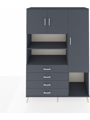 Dienni Hyperion Dolap 8 Raflı 4 Çekmeceli 3 Kapaklı 132X44X195 Antrasit-Antrasit/antrasit