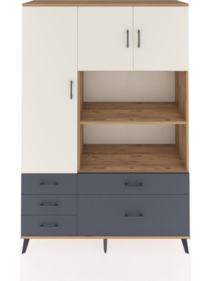 Dienni Hyperion Dolap 7 Raflı 5 Çekmeceli 3 Kapaklı 132X44X195 Çam-Aytaşı/antrasit