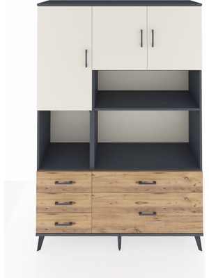 Dienni Hyperion Dolap 8 Raflı 5 Çekmeceli 3 Kapaklı 132X44X195 Antrasit-Aytaşı/çam