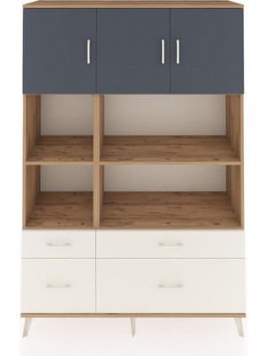 Dienni Hyperion Dolap 8 Raflı 4 Çekmeceli 3 Kapaklı 132X44X195 Çam-Antrasit/aytaşı