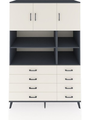 Dienni Kronos Dolap 8 Raflı 8 Çekmeceli 3 Kapaklı 132X59X195 Antrasit-Aytaşı/aytaşı