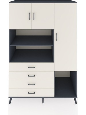 Dienni Kronos Dolap 8 Raflı 4 Çekmeceli 3 Kapaklı 132X59X195 Antrasit-Aytaşı/aytaşı