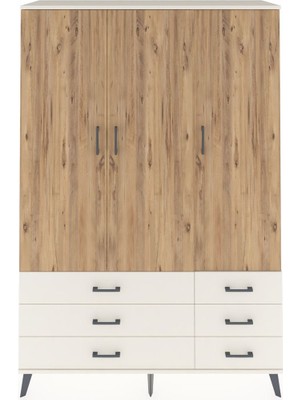 Dienni Hyperion Dolap 5 Raflı 6 Çekmeceli Tek Askılı 132X44X195 Aytaşı-Çam/aytaşı