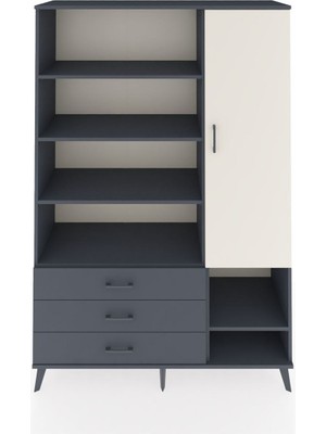 Dienni Hyperion Dolap 9 Raflı 3 Çekmeceli Tek Kapaklı  132X44X195 Antrasit-Aytaşı/antrasit