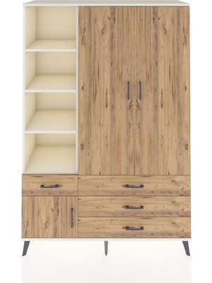 Dienni Hyperion Dolap 5 Raflı 4 Çekmeceli Tek Askılı 132X44X195 Aytaşı-Çam/çam