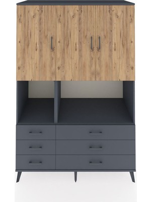 Dienni Kronos Dolap 6 Raflı 6 Çekmeceli 3 Kapaklı 132X59X195 Antrasit-Çam/antrasit