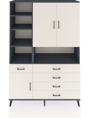 Dienni Hyperion Dolap 8 Raflı 5 Çekmeceli 3 Kapaklı 132X44X195 Antrasit-Aytaşı/aytaşı